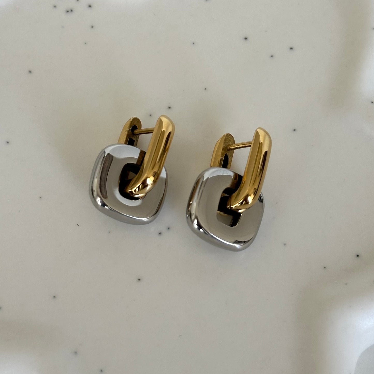 boucles d oreilles Ysé acier inoxydable plaqué or 18k bicolore dorées et argentées