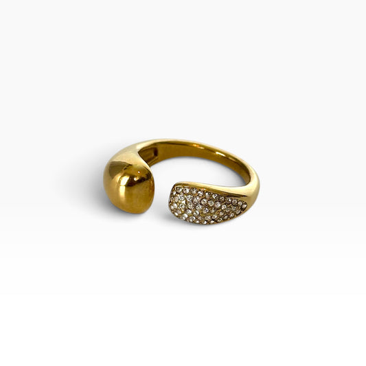Bague Erin dorée ajustable en acier inoxydable 304 avec strass