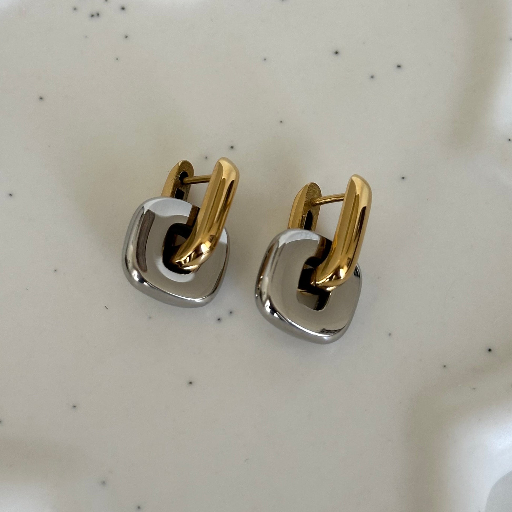 boucles d oreilles Ysé acier inoxydable plaqué or 18k bicolore dorées et argentées 