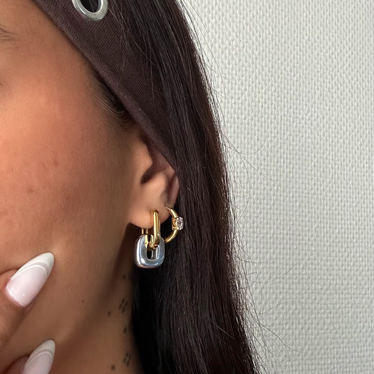 boucles d oreilles Ysé acier inoxydable plaqué or 18k bicolore porté