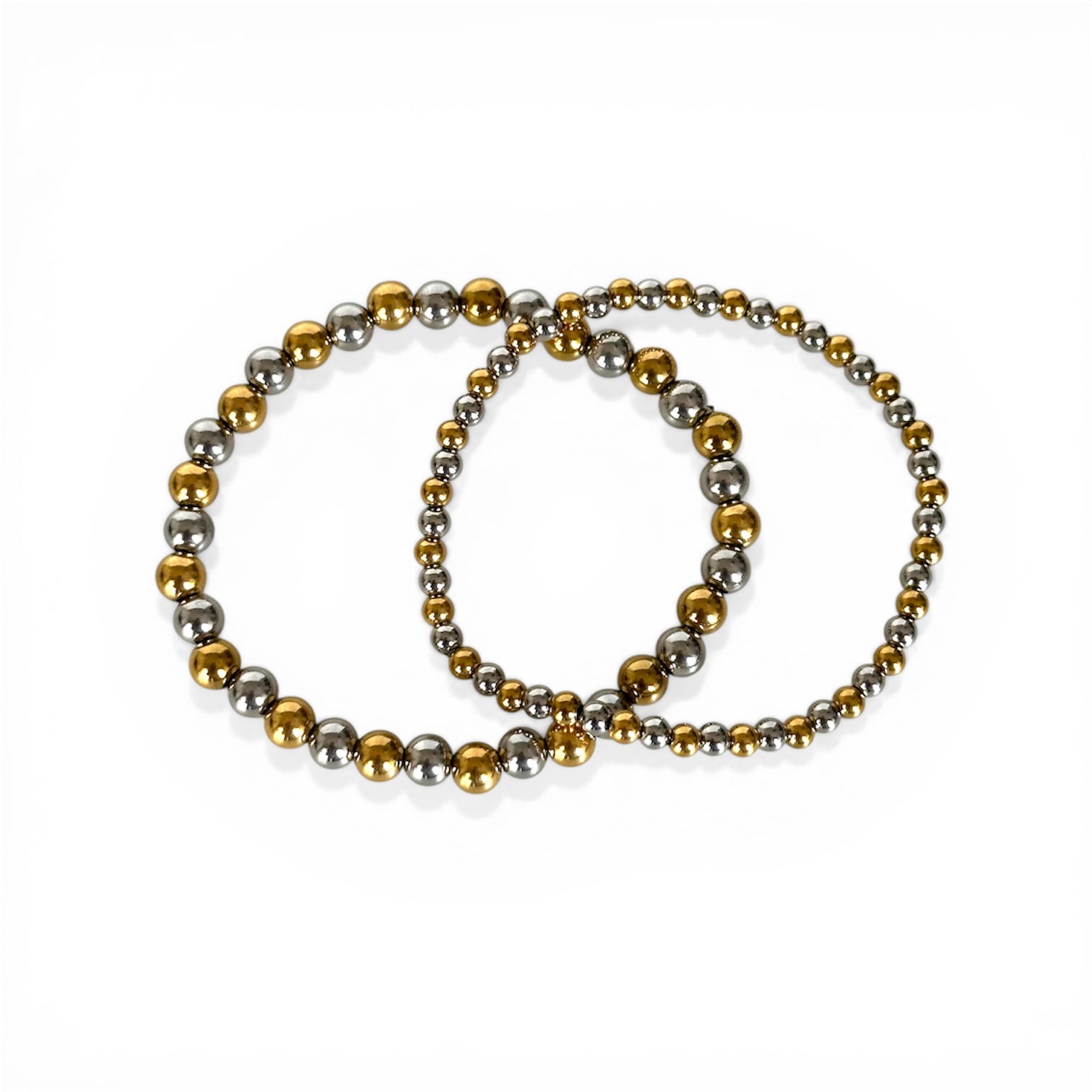 lot de deux bracelets Abby élastiques acier inoxydable plaqué or 18k billes bicolores