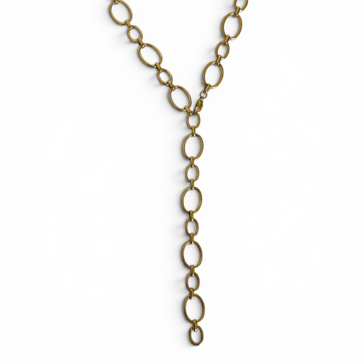 Collier Ivy doré en acier inoxydable à maillons ovales pouvant être porté en collier Y